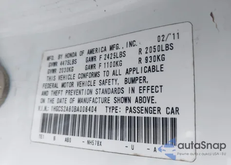 2011 Honda Accord 3.5 Ex-L z USA, uszkodzony, nr VIN 1HGCS2A80BA006404